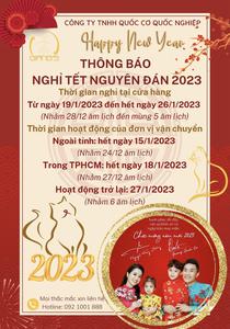  THÔNG BÁO LỊCH NGHỈ TẾT NGUYÊN ĐÁN 2023