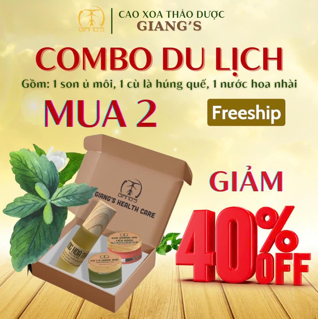 Combo du lịch : 1 chai Nước hoa nhài,  1 hũ Son dưỡng môi tiêu hồng, 1  hũ Cù là húng quế