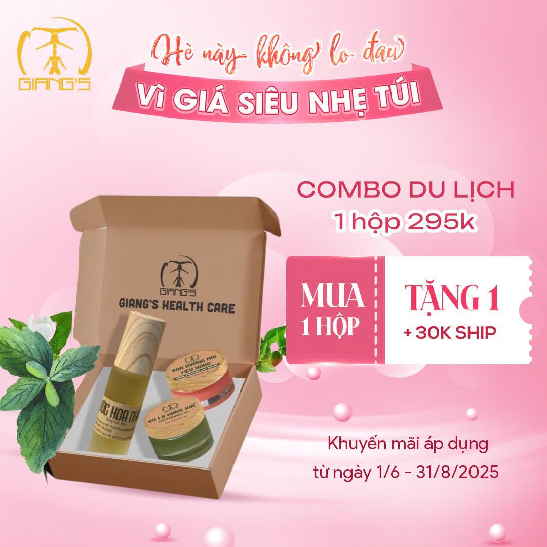 Combo du lịch : 1 chai Nước hoa nhài,  1 hũ Son dưỡng môi tiêu hồng, 1  hũ Cù là húng quế