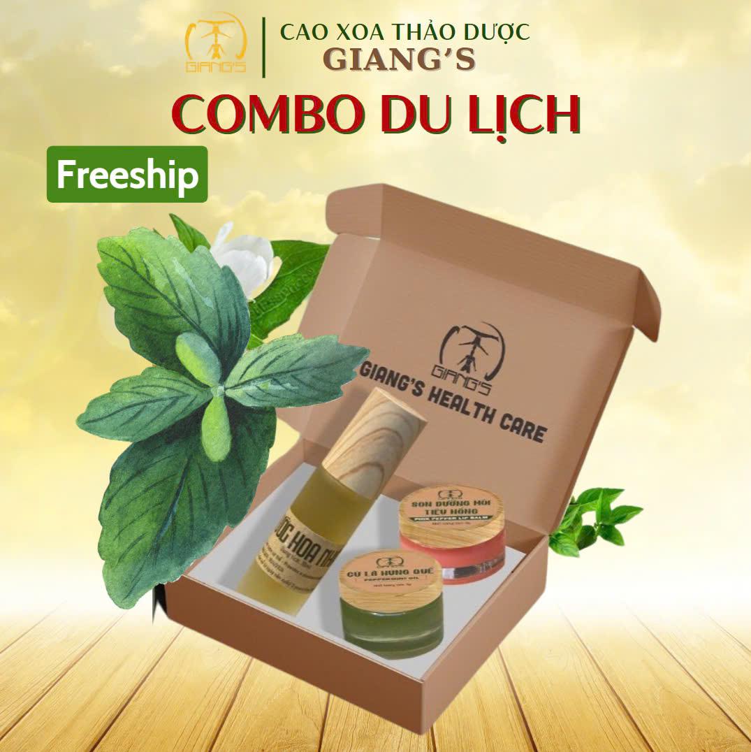 Combo du lịch : 1 chai Nước hoa nhài,  1 hũ Son dưỡng môi tiêu hồng, 1  hũ Cù là húng quế